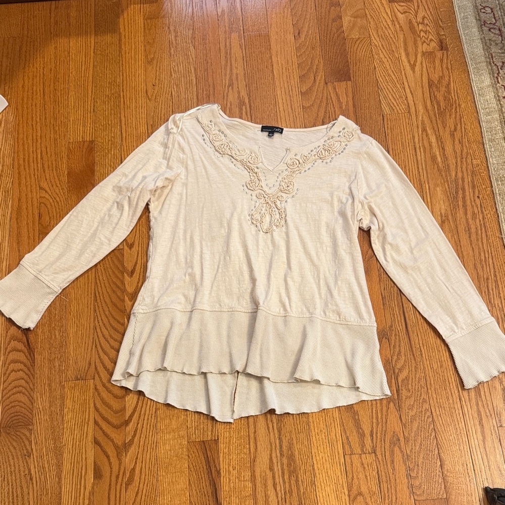 RXB Cream Long Sleeve Top with Lace Accents